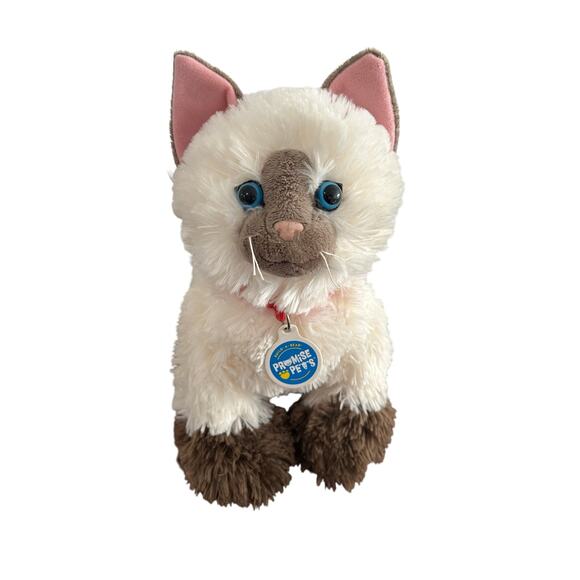 Build A Bear Siamese Cat Promise Pet Plush Cream Brown Blue Eyes collar tag 13” - Picture 1 of 5